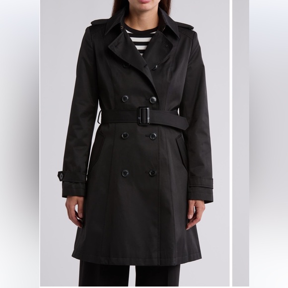 NWT Lauren Ralph Lauren Black Flare Skirt Needle Trench Coat Trenchcoat Small S - Picture 1 of 6